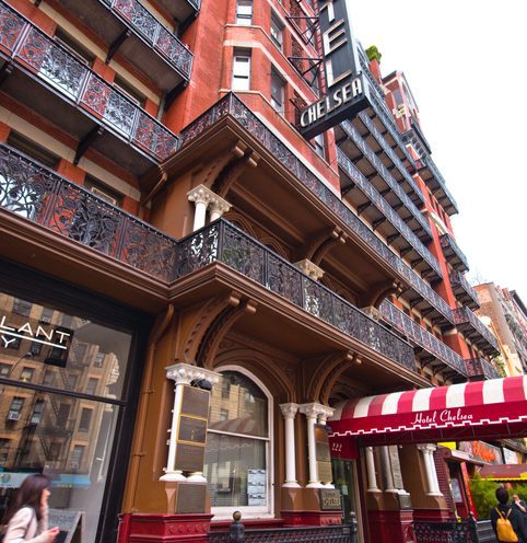 Historic Chelsea Hotel New York City, NY USA - April 20, 2012: Historic NYC Chelsea Hotel seen on Feb. 3, 2012. This landmark hotel, known for its history of notable residents is located on 23rd Street was opened in 1884