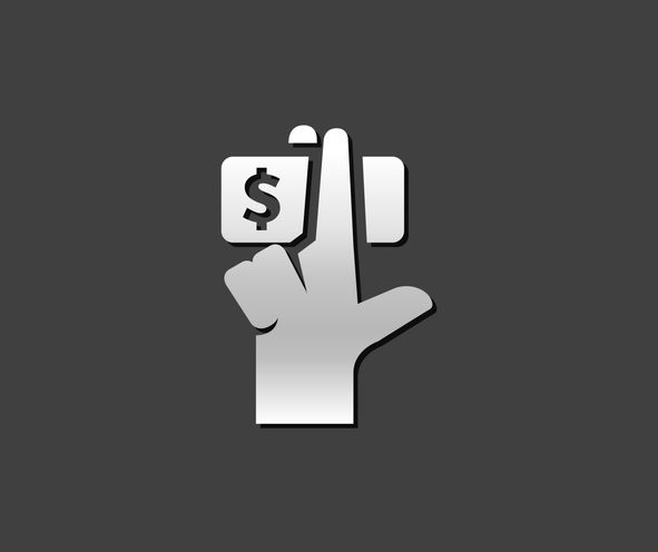 Metallic Icon - Service tip Hand holding money icon in metallic grey color style.Service tip hotel waitress