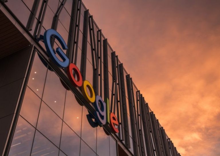 Seattle, USA - Oct 15, 2019: The entrance sign to the new Google building in the south lake union area at sunset.