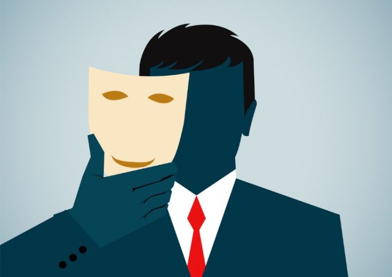 vector-illustration-business-person-disguise-with-mask-vector-id912932764
