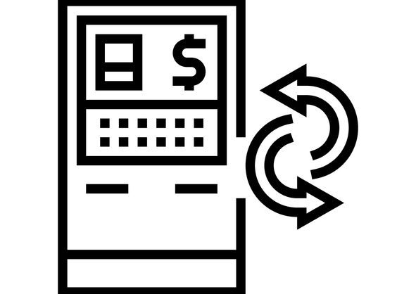 atm services line icon vector illustration Stylized cash machine with arrows suggesting interchange.