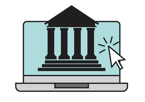 bank and money design Stylized courthouse with arrow striking at it.