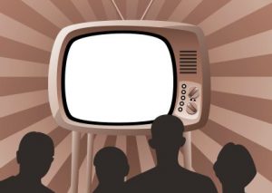 Retro illustration of people watching TV