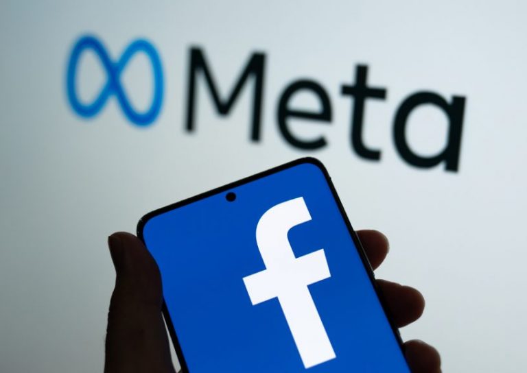 Meta logo is shown on a device screen Bangkok, Thailand - October 29, 2021: Meta logo is shown on a device screen. Meta is the new corporate name of Facebook. Social media platform will change to Meta to emphasize its metaverse vision.