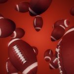 Illustration featuring many footballs floating in space.