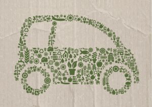 Mosaoc stylized image of car using green-themed icons.