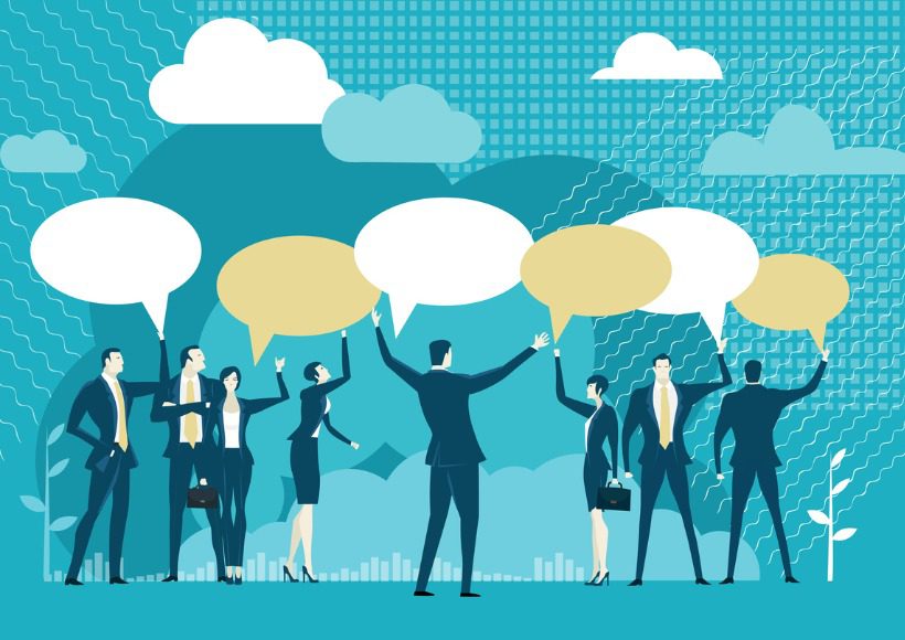 group-of-business-people-with-speech-bubbles-people-discussing-vector-id1283338368