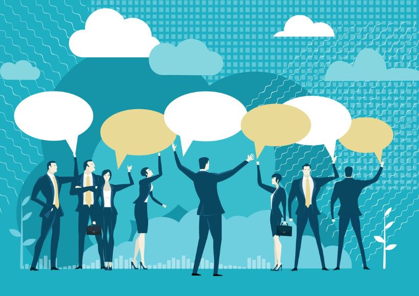 group-of-business-people-with-speech-bubbles-people-discussing-vector-id1283338368 group-of-business-people-with-speech-bubbles-people-discussing-vector-id1283338368