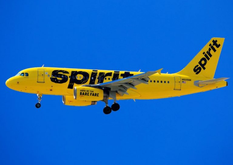 Spirit Airlines Airbus A320 Aircraft landing at Cleveland Hopkins International Airport (CLE) Cleveland, Ohio, USA - July 13, 2015: Spirit Airlines Airbus A320 Aircraft landing at Cleveland Hopkins International Airport (CLE).