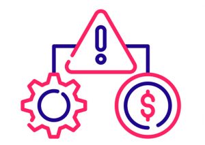 Diagnram graphic - dollar sign, gear symbol, and an exlamation point in a triangle signalling an alarm.