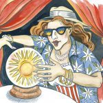 Fortune teller looking into crystal ball.