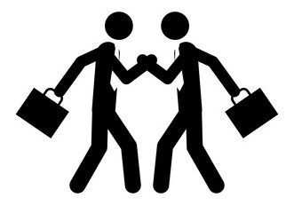 businessmen wrestle with hands illustration. Element of conflict icon. Premium quality graphic design icon. Signs and symbols collection icon for websites, web design, mobile app Silhouette rendering of two businessmen with briefcases either squaring off or shaking hands, it's hard tdo tell.