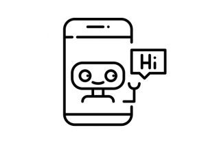 A spare line drawing of a friendly machine saying "Hi."