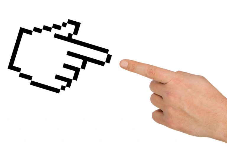 Cursor and hand Two hands with forefinger pointing at each other.