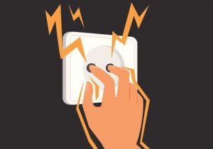 Illustration of somebody putting their fingers into a wall electrical socket.