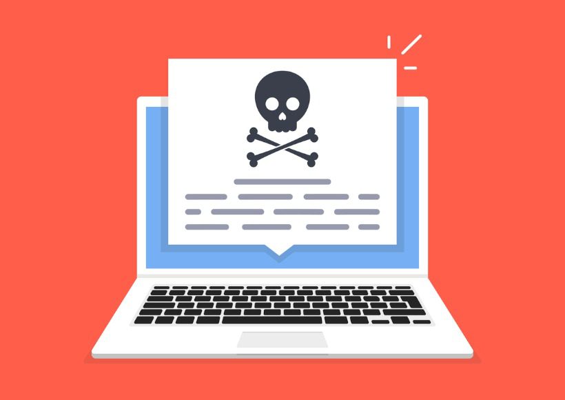 the-laptop-was-hacked-skull-message-on-computer-screen-concept-of-vector-id1328979693