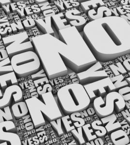 Tableau of block letters: yes and no