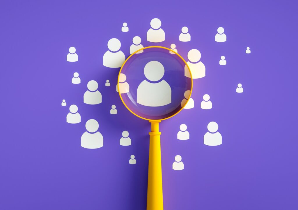 human-resources-concept-magnifier-and-people-icon-on-purple-business-picture-id1324419719