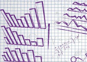 Doodle on graph paper, including rough sketch of some building and some graphs.ch of