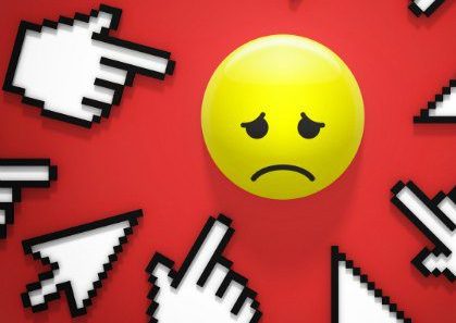 POINTING BULLYING blame 000039730436 420 Cartoon-like illustratin of circle of fingers pointing to a frowny-face in the middle.