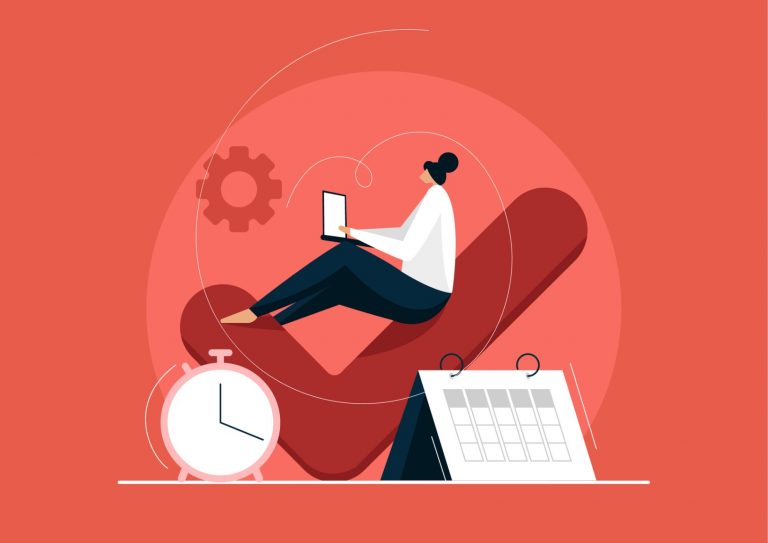 multitasking-businesswoman-with-time-management-concept-effective-vector-id1300858576
