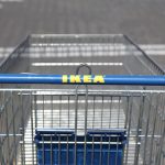 Rear view closeup of an Ikea shopping cart.