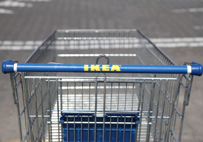 IKEA Sign Rear view closeup of an Ikea shopping cart.
