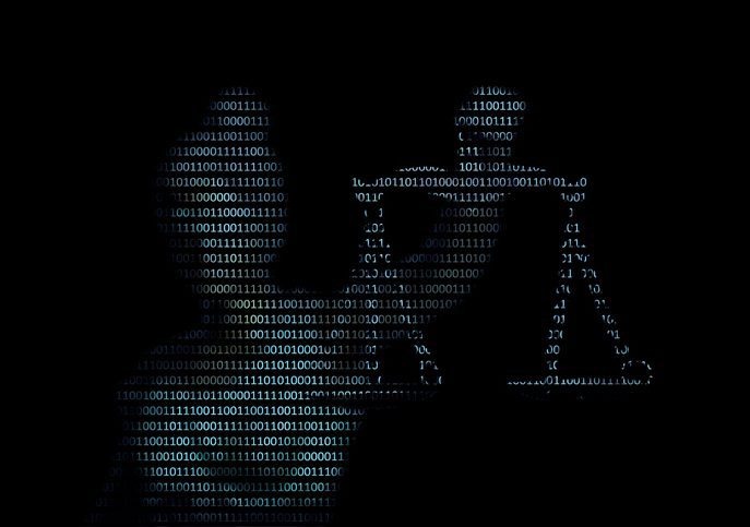 Lady justice on digital background (Concept of artificial intelligence lawyer) A ghostly image of the mythical lady holding the scales of justice, comprised of white zeros and ones on a black background.