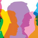 Illustration of multi-colored silhouette faces in profile.