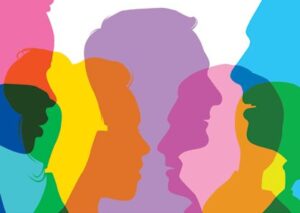 Illustration of multi-colored silhouette faces in profile.