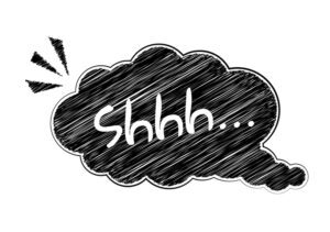Dark word balloon with the word "Shhh" in i.