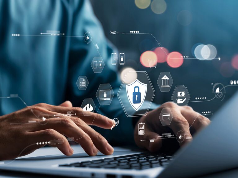 cybersecurity concept Global network security technology, business people protect personal information. Encryption with a padlock icon on the virtual interface. business people protect personal information